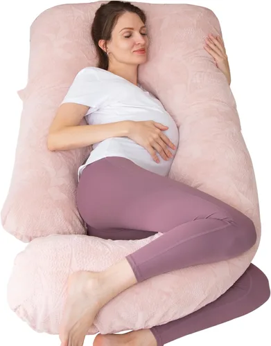 Vista 12 de MOON PINE Almohada de embarazo, almohada de cuerpo completo en forma de U para apoyo de maternidad, almohada de dormir con funda para mujeres Gris