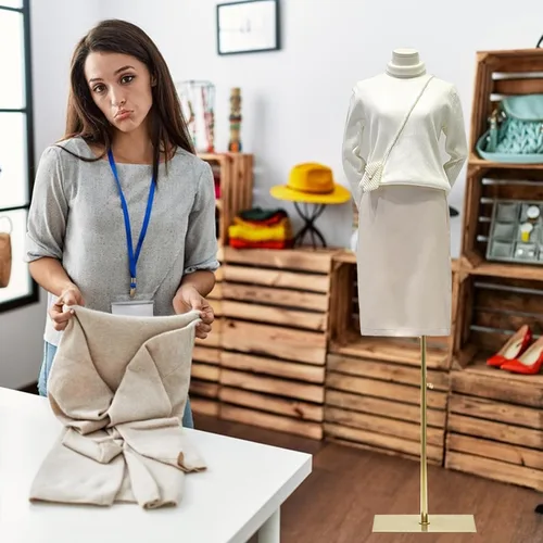 Vista 2 de Maniquí femenino con forma de torso para vestido, altura ajustable de 47" a 83", maniquí de exhibición con soporte de metal, manequí retro