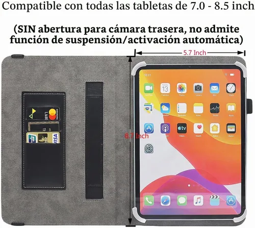 Vista 5 de Funda universal para tablet de 7 y 8 pulgadas, funda protectora con soporte para Android de 7.0 a 8.5 pulgadas con correa de mano y ranuras