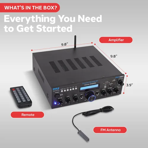 Vista 7 de Pyle PDA6BU.7 - Amplificador de potencia Bluetooth - Receptor estéreo de doble canal de 200 W con karaoke fácil - Micrófono con Echo, reproductor