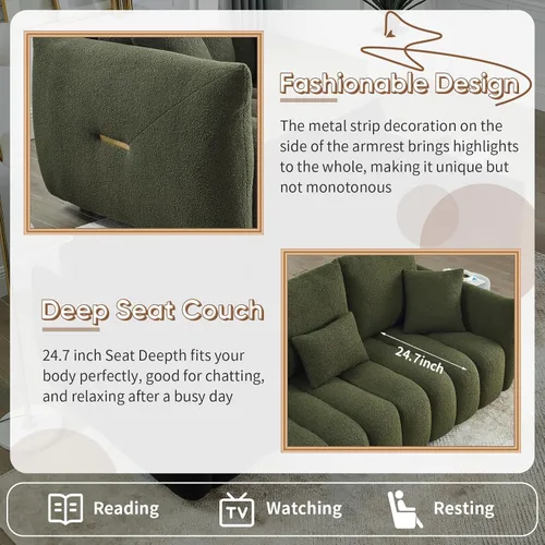 Vista 7 de Antetek Juego de 3 sofás de peluche para sala de estar, modernos sofás de asiento profundo de 2 unidades y un sofá Cloud Boucle de 3 plazas de gran