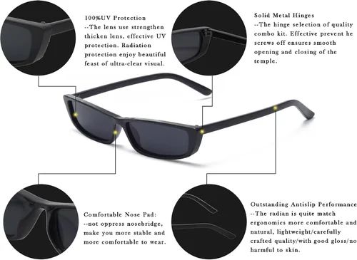 Vista 4 de Gafas de sol rectangulares con montura pequeña, diseño de moda, para mujer