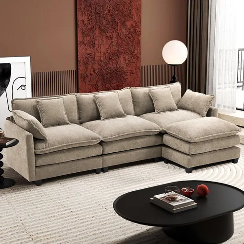 Vista 43 de Ihanherry - Sofá de nube de 3 plazas en L, modular, de asiento profundo, para sala de estar, cómodo cojín de asiento tapizado de doble capa, tela