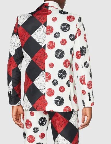 Vista 4 de SUITMEISTER Traje estampado de Halloween para hombre, disfraz de fiesta de cosplay, chaqueta ajustada para adultos, pantalones y corbata..