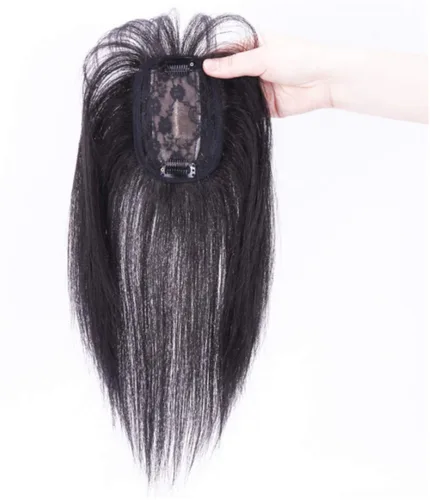 Vista 2 de LXUE Piezas de cabello realistas con flequillo, cabello humano real con clip para mujeres con pérdida de cabello, 8 pulgadas, marrón oscuro