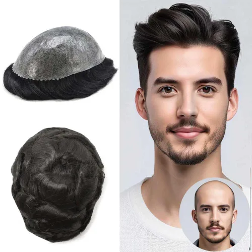 Vista 34 de Toupee for Men Hair Piece Real Human Hair Full Poly Skin Mens Toupee Mens Hair System Injected PU Hair System Invisible Hairpiece for