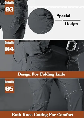 Vista 4 de MAGCOMSEN Pantalones de senderismo de trabajo para hombre con 9 bolsillos pantalones tácticos de secado rápido