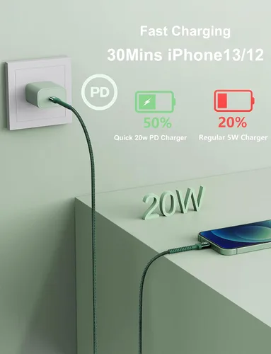 Vista 2 de Cable USB C a Lightning certificado por Apple, paquete de 2 cables de carga rápida para iPhone, tipo C Lightning para iPhone 13, 12, 11 Pro Max