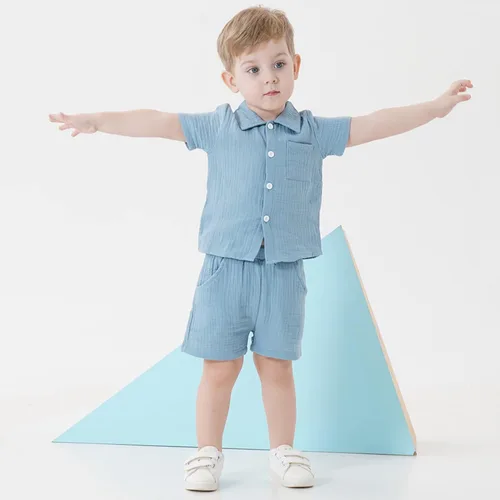 Vista 2 de Conjunto de ropa de verano para bebé y niño, camiseta de manga corta de algodón, pantalones cortos de dinosaurios, conjunto de ropa para niño