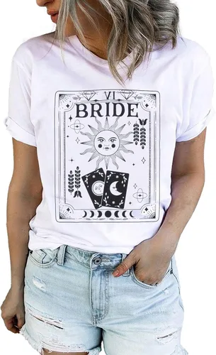 Vista 8 de Camisa de novia para mujer, camiseta de bachillerato para despedida de soltera, camiseta de novia de bruja, camiseta para novia, boda, luna de miel