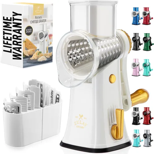 Vista 34 de Zulay Kitchen Rallador Rotativo de Queso de 5 Cuchillas Rallador de Queso - Rallador de Queso Manual de Manivela con Succión Reforzada y 5 Tambores