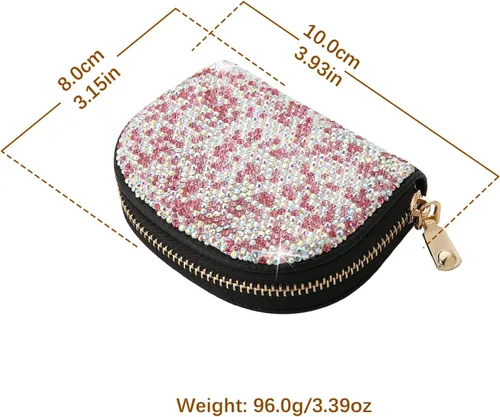 Vista 9 de AsAlways RFID Rhinestone titular de la tarjeta de crédito semicírculo multicapa cremallera caso Bling Crystal Slim pequeña cartera para mujeres