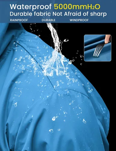 Vista 46 de COOFANDY Chubasquero largo para hombre, chaqueta impermeable para exteriores, con capucha
