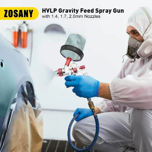 Vista 2 de HVLP Pistola de pulverización de alimentación por gravedad, kit de pistola de pintura de aire automotriz con boquillas de 1.4, 1.7, 0.079 in, 10