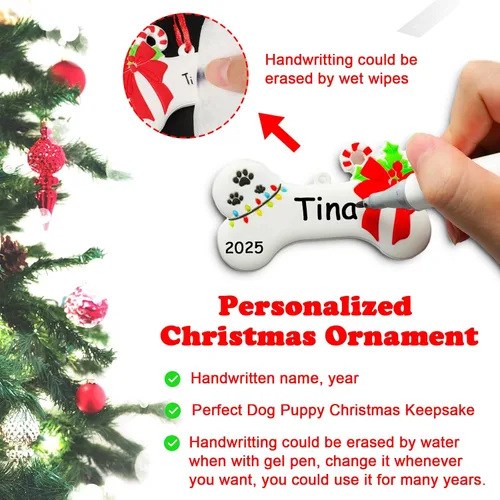 Vista 4 de Adorno de Navidad de Hueso de Perro 2025 Personalizado Decoración Colgante para Cachorros Perros Personalizada Manuscrita Primer Regalo Colgante