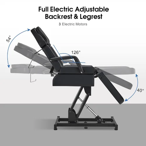 Vista 3 de BarberPub Cama facial totalmente eléctrica con 3 motores para esteticista, silla de tatuaje eléctrica para cliente, cama facial para esteticista