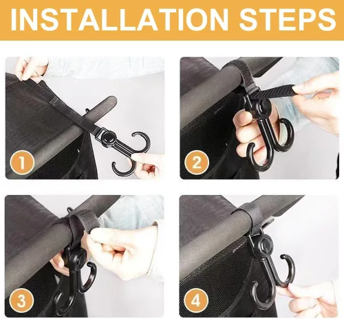 Vista 2 de Conector de cochecito de 3 piezas con 2 ganchos para cochecito, conector para niños pequeños, longitud ajustable de liberación rápida con gancho