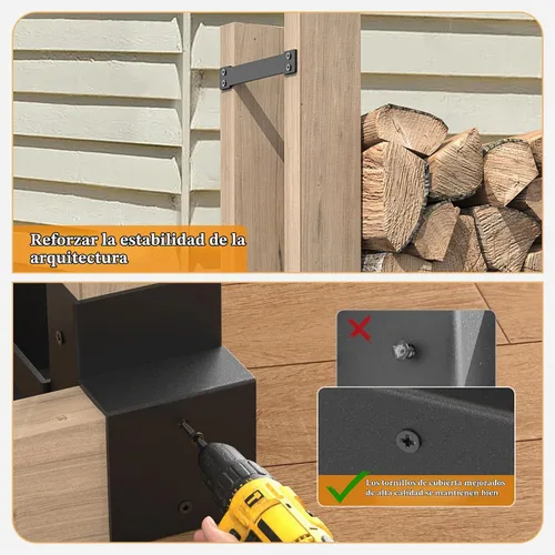 Vista 6 de Mr IRONSTONE Estante de leña para exteriores e interiores, kit de soportes de leña ajustable a cualquier longitud, estantes de almacenamiento