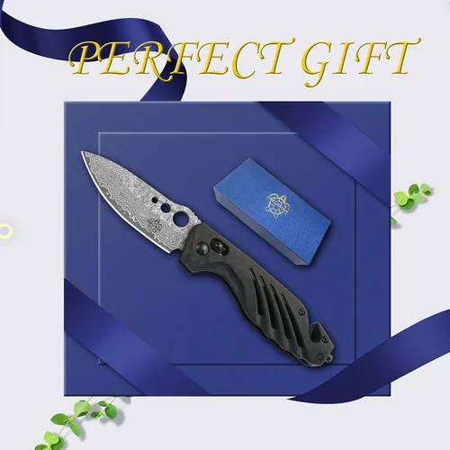 Vista 4 de Cuchillo plegable de bolsillo de Damasco para hombre, AXIS Lock