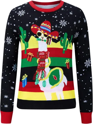 Vista 4 de RAISEVERN Suéter feo de Navidad para mujer, suéter de punto de manga larga, cuello redondo