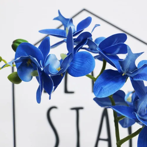 Vista 3 de Flores artificiales de orquídea azul en maceta, flores falsas de orquídea en maceta, decoración para el hogar, oficina, boda