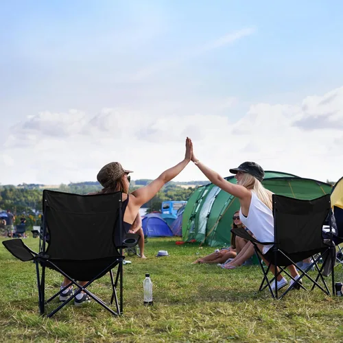 Vista 2 de 2 Pack Portable Camping Chairs Folding Lawn Chair Outdoor Lightweight Beach Chair with Cup Holder & Carry Bag for Outside Sports, Fishing, Hiking