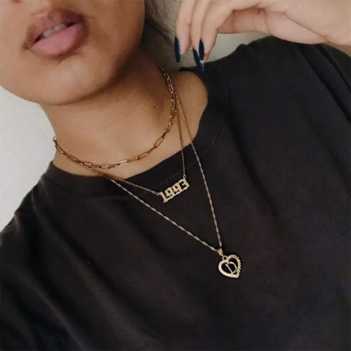 Vista 4 de Collar de acero inoxidable chapado en oro de 18 quilates, con número de cumpleaños, aniversario, joyería memorable para mujer