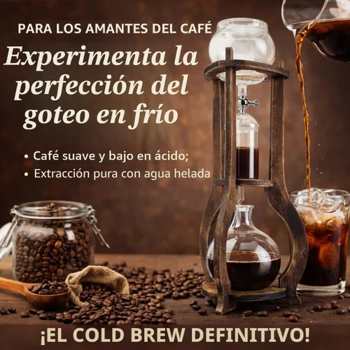 Vista 4 de Nispira Cafetera de Torre de Goteo para Café Frío Cold Brew, Cafetera Manual Cold Brew de 6 a 8 tazas con Válvula Ajustable, Marco de Madera
