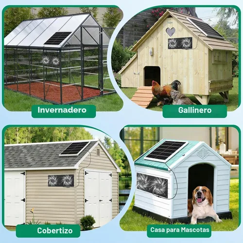Vista 6 de Ventilador solar de 40 W con batería y temporizador para gallinero