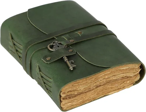 Vista 8 de Diario de Cuero Vintage Diario de Viaje Retro, Un Cuaderno de Papel Hecho a Mano Exclusivo con Diario Encuadernado en Cuero con Llave Diario Vintage