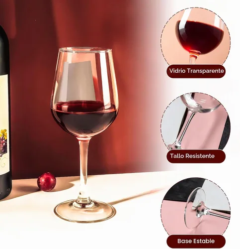 Vista 3 de Elegante juego de 8 copas de vino tinto templadas de 15 onzas