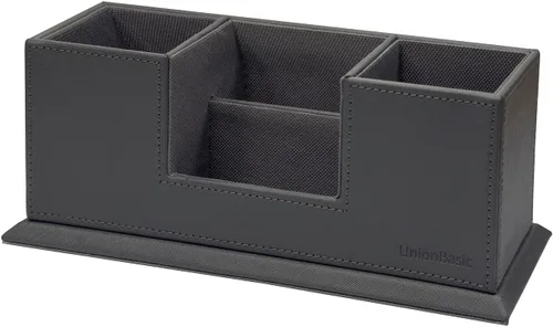 Vista 6 de UnionBasic - Organizador de escritorio de cuero sintético con 4 compartimentos, para tarjetas, bolígrafos, lápices, teléfonos celulares, suministros