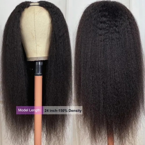 Vista 4 de UNICE - Peluca de cabello humano lacio tipo afro con parte en V, sin pegamento, con parte en U mejorada, con pinzas de máquina, sin mechones fuera