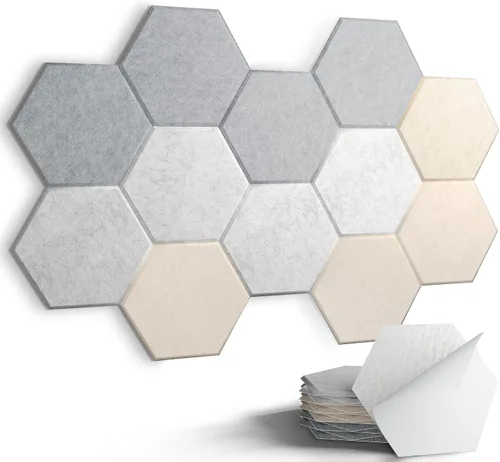 Vista 21 de Paquete de 12 paneles acústicos de pared insonorizados de 14 x 12 x 0.4 pulgadas, paneles absorbentes de sonido con autoadhesivo, tablero de fieltro