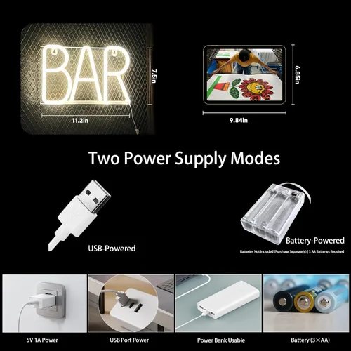 Vista 6 de Letrero de barra de neón, luces de marquesina iluminadas colgables, USB / pilas LED para pub, bar casero, cafeterías y tiendas de té, campamento