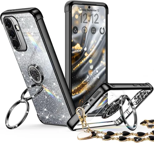 Vista 46 de XYZ Funda para Galaxy A14 5G con soporte y doble anillo, funda de lujo para Samsung A14 5G, color negro