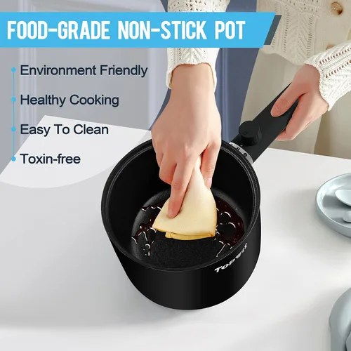 Vista 5 de Topwit Olla caliente eléctrica, olla de ramen de 1.5 L, sartén portátil antiadherente, olla eléctrica para pasta, bistec, sin BPA, cocina eléctrica