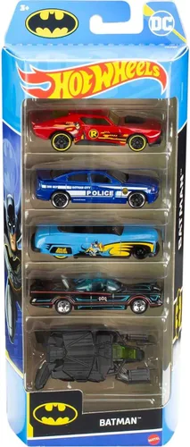 Vista 6 de Hot Wheels Batman - Juego de 5 autos de juguete con temática de Batman en escala 1:64 (los estilos pueden variar)
