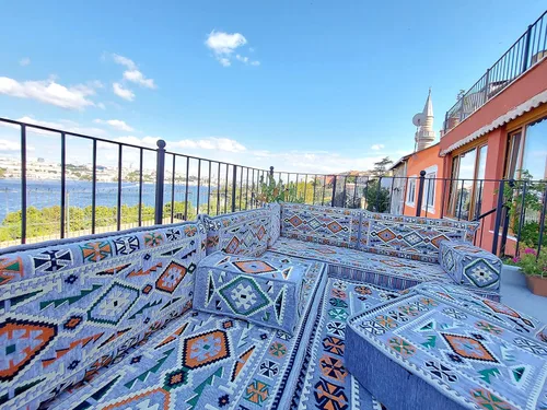 Vista 4 de arabicsofa Cojines de piso grises en forma de U - Juego de asientos Majlis modulares hechos a mano