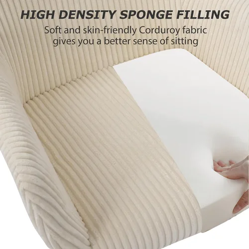 Vista 5 de KCC Silla de Tocador de Maquillaje de Tela de Pana, Sillón Giratorio Esponjoso Moderno con Ruedas, Tapizada Mullida de Altura Ajustable para Niñas