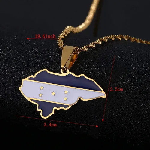 Vista 3 de Huangshanshan Esmalte Honduras Mapa Colgante Collares Charm Mapas Joyas (Oro), Acero inoxidable