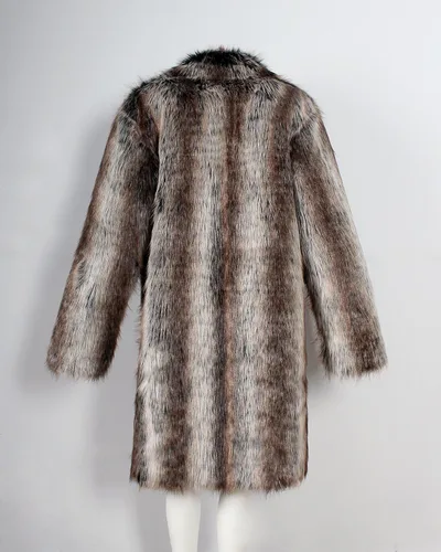 Vista 6 de UMREN Abrigo de piel sintética de lujo para hombre, abrigo largo cálido para invierno