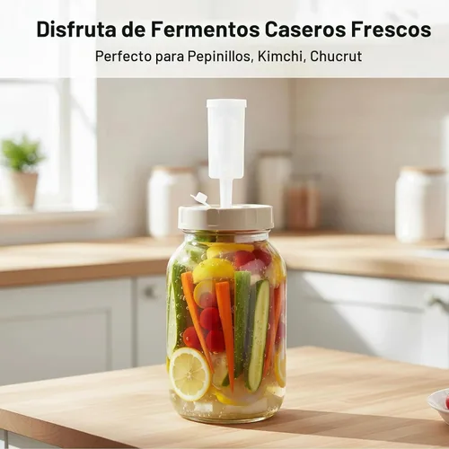 Vista 6 de Kit de fermentación de 4 unidades para frascos anchos de masón, kit de decapado de chucrut de fermentación Masontops con 4 pesos de fermentación