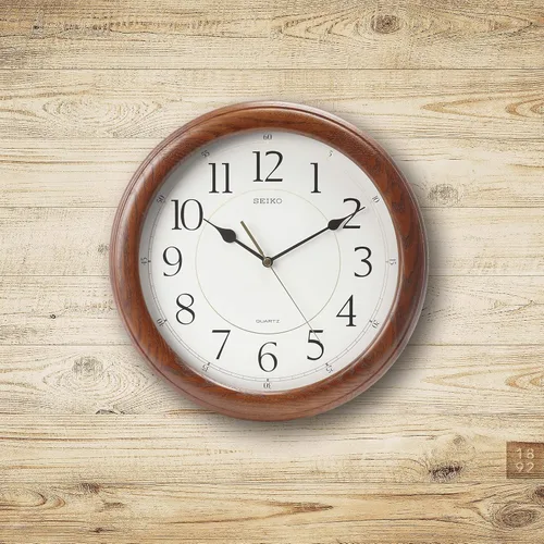 Vista 2 de Seiko Reloj de pared de barrido silencioso con manecilla de segundos, carcasa de roble macizo marrón oscuro