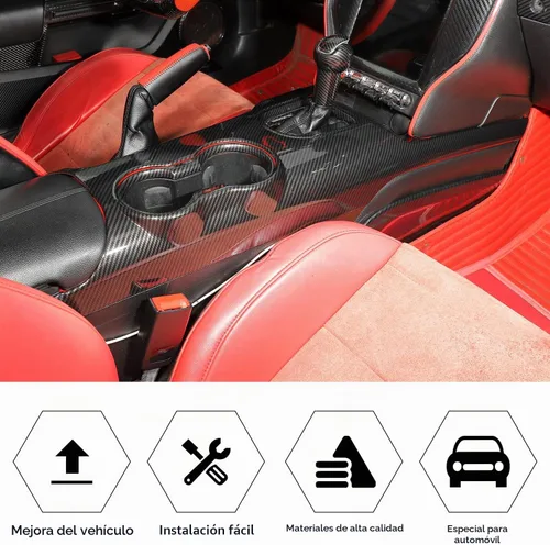 Vista 3 de RT-TCZ Cubierta de Panel de Cambios de Consola Central de Fibra de Carbono, Marco de Portavasos, Kit de Accesorios de Decoración Interior para Ford