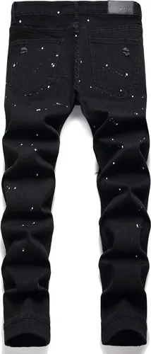 Vista 2 de AITITIA Jeans de corte recto lavado con cremallera para hombre, negro (6616)