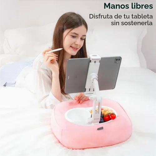 Vista 3 de Soporte de almohada para tableta, soporte ajustable para Kindle con 2 cuencos para aperitivos, soporte ajustable para iPad de 360° para cama
