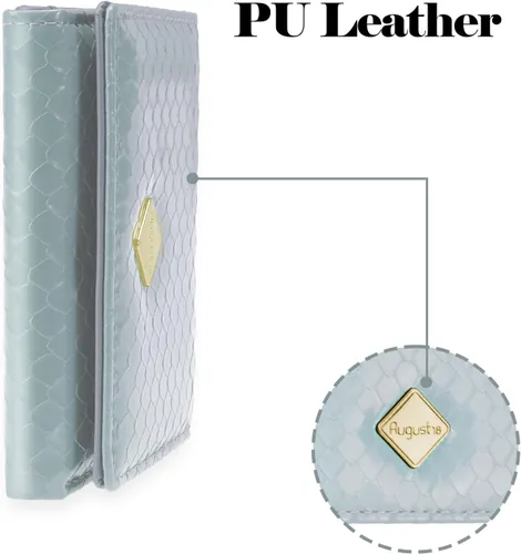 Vista 5 de Billetera triple para mujer, delgada para tarjetas de crédito, carteras de cuero con ventana de identificación, Azul, Trifold