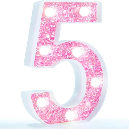 Vista 30 de Pooqla Luces de números de marquesina, números de luz rosa para niñas de 10.º cumpleaños, funciona con pilas, luz nocturna de número con purpurina