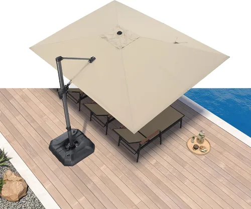 Vista 103 de PURPLE LEAF Sombrilla de patio de 8 pies para exteriores, sombrilla voladiza cuadrada de aluminio con rotación de 360 grados para jardín, terraza
